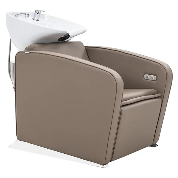 riviera-electric-recliner-shampoo-unit-caramel-front-angle-view-closed-recliner.webp