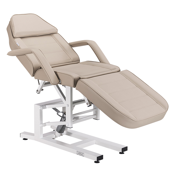 High performance hydraulic beauty bed upholstered in latte vinyl