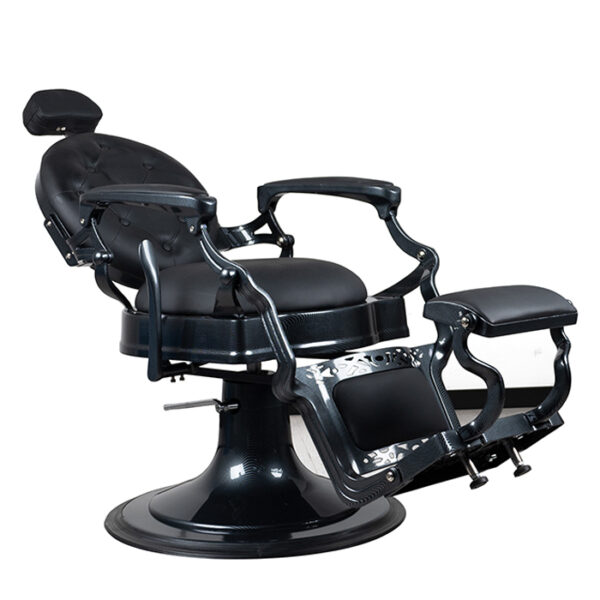 reclining barber chair in black vinyl with heavy duty pump