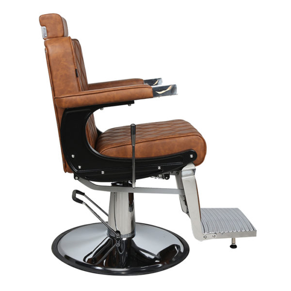 the tan barber chair reclines and has height adjustment