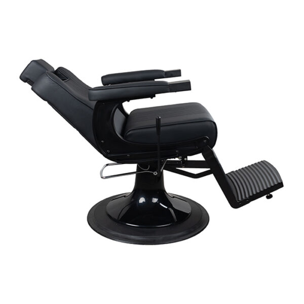 hydraulic barber chair in black PU vinyl with recline