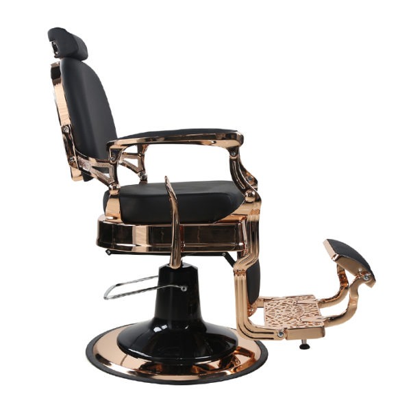 this barber chair comes with a lockable hydraulic pump and rose gold frame