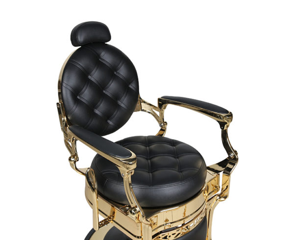 this barber chair finished in gold gives your client the comfort they deserve