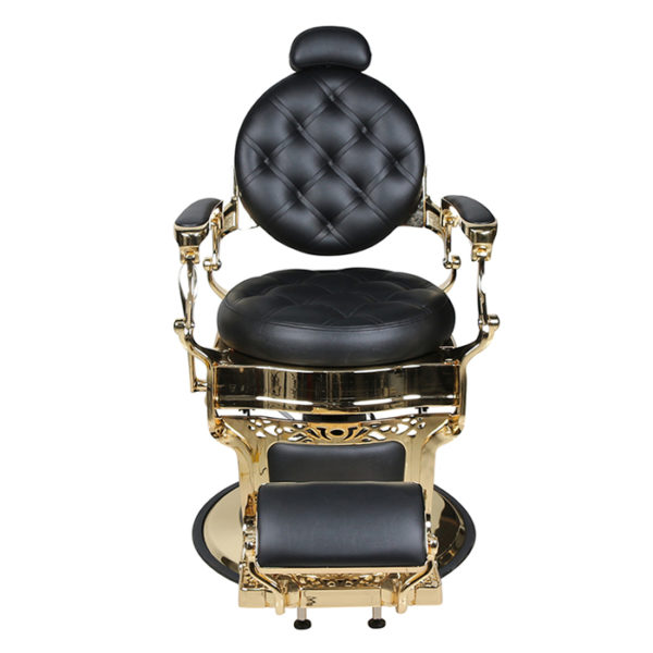 this barber chair comes with a heavy duty lockable pump and tufted buttons for that classic look
