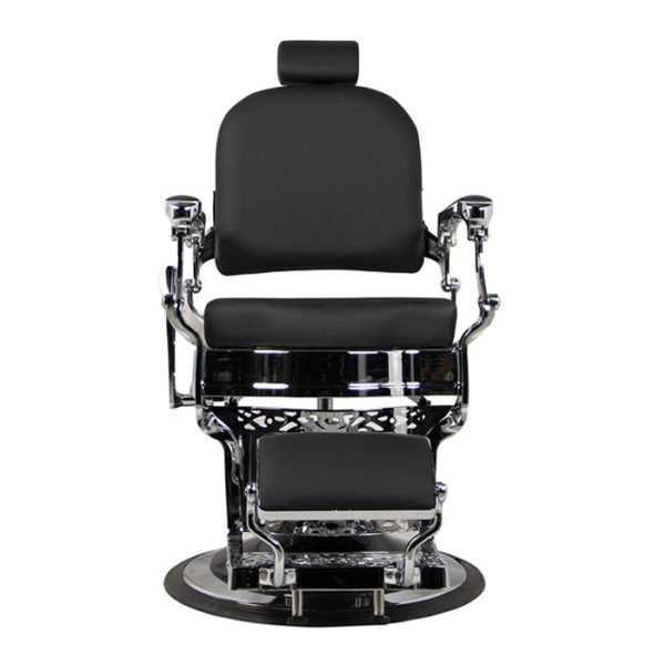 reclining barber chair finished in high grade black vinyl