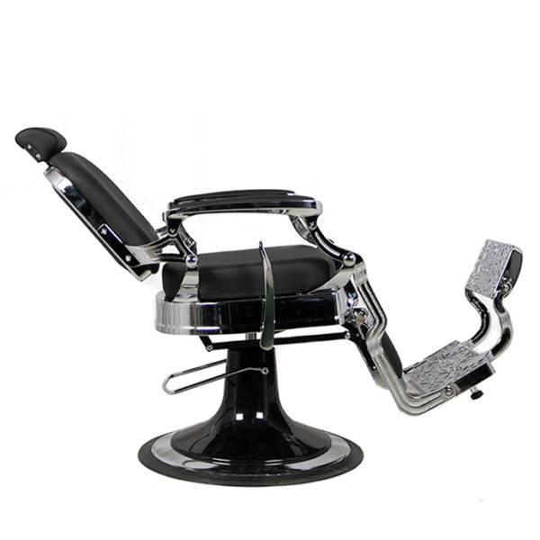 reclining barber chair finished in high grade black vinyl