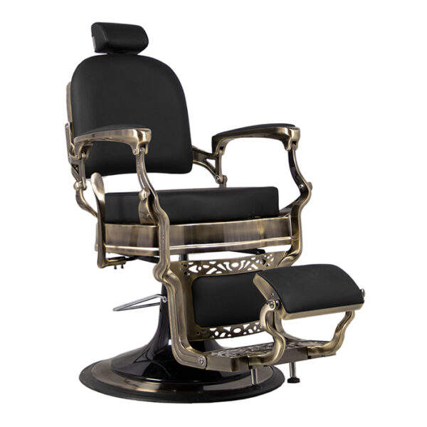 reclining barber chair finished in high grade black vinyl
