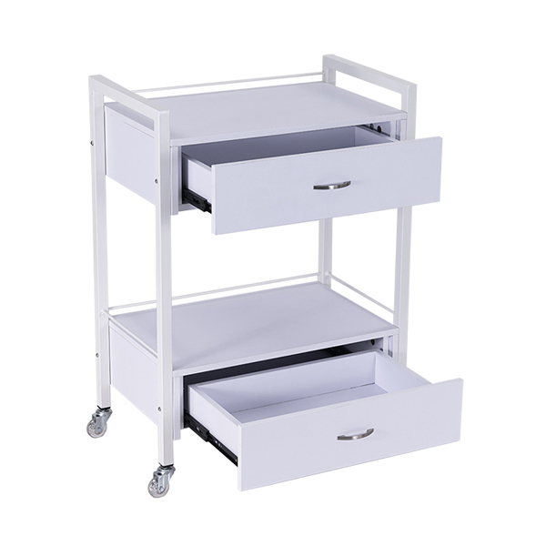 white salon trolley with 2 drawers