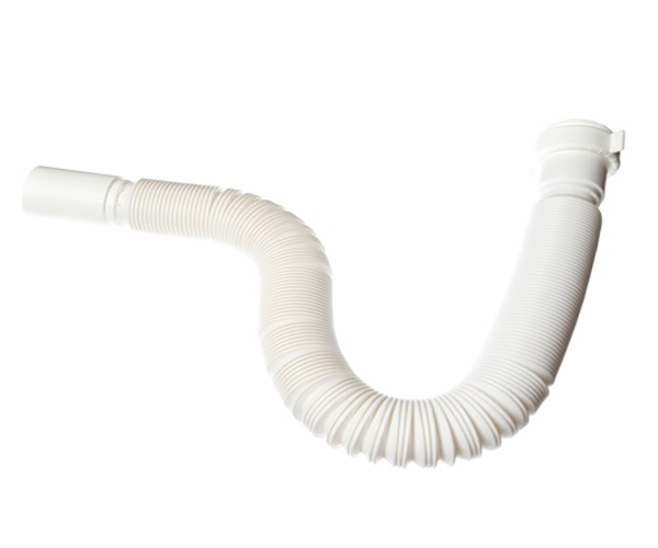 this white flexible drainage hose bends to move with the bowl as it tilts