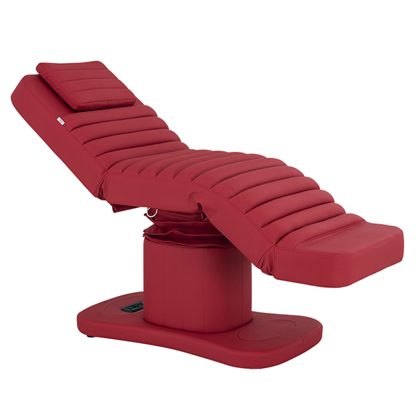 the gaia lash bed in ruby red vinyl offers 3 motors for height, back and leg rest