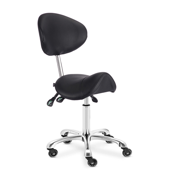salon stool with saddle seat and tilt function