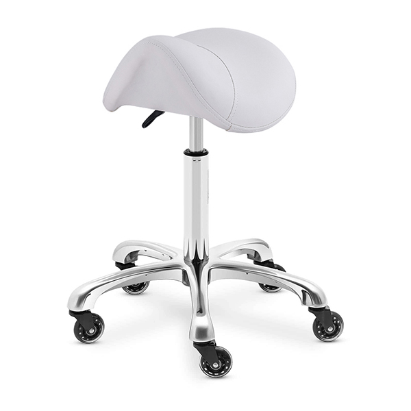 medical grade salon stool is height adjustable via gaslift mechanism