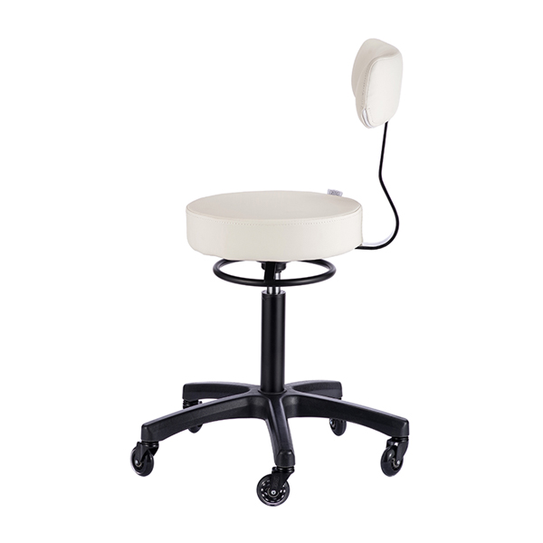 white salon stool with back support