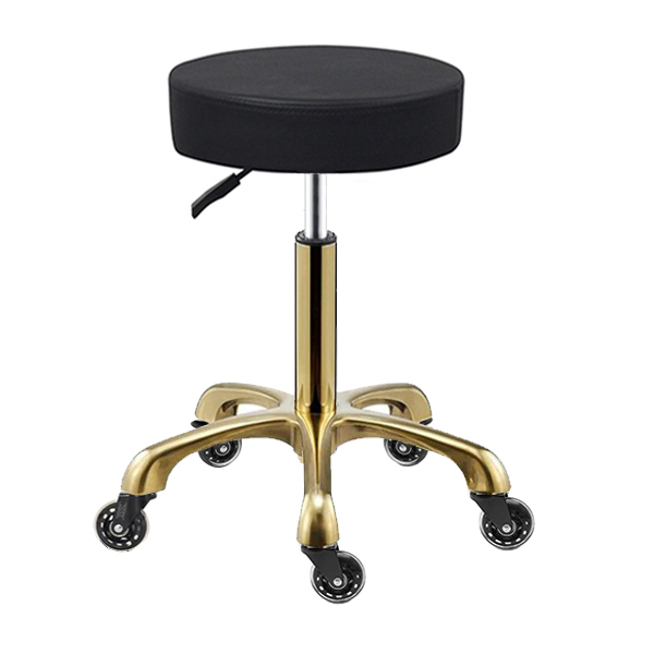 salon stool with gold five star base and gold gaslift adds glamour to any working space