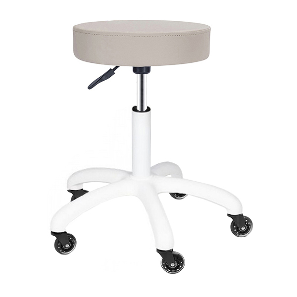 salon stool with white five star base and gaslift adds glamour to any working space