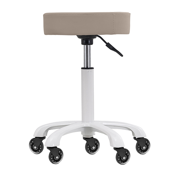 therapist stool with white five star base and gaslift adds glamour to any working space