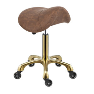 saddle stool with adjustable height and gold base and gaslift