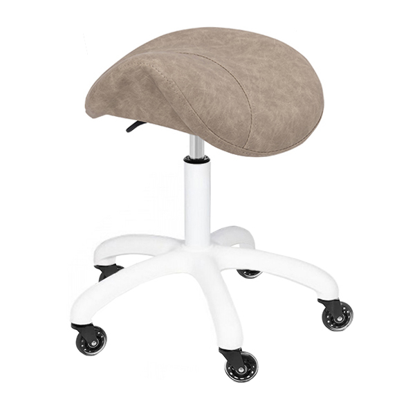 saddle stool with adjustable height and white base and gaslift