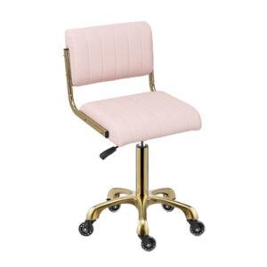 technician stool in pink with a gold frame and height adjustment