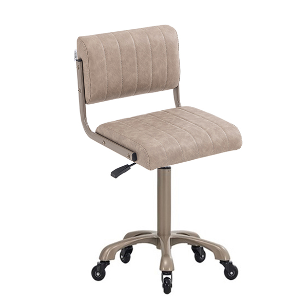 technician stool in pink with a champagne gold frame and height adjustment