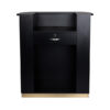 salon reception desk in black finish with gold trim is great for small spaces