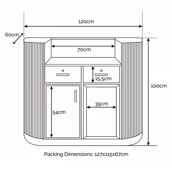 spec sheet for Pallas 1200 reception desk