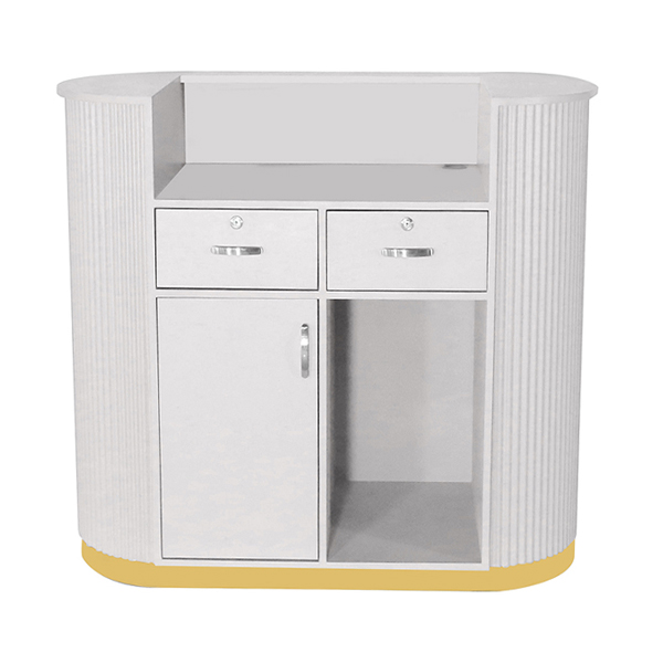 salon reception desk with two lockable drawers and curved finish is built to last