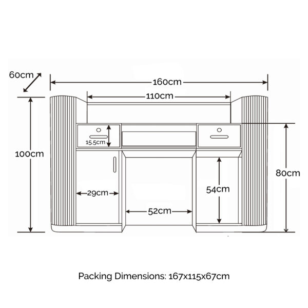 specification sheet for the pallas 1600 salon reception desk