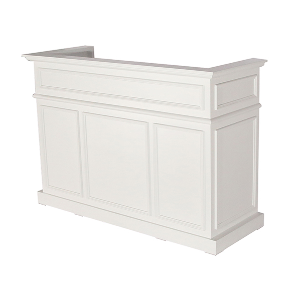 salon counter in high quality matt white finish has ample storage space