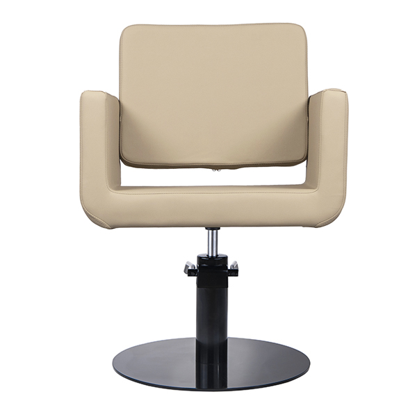 larissa salon chair with hydraulic lift and upholstered in latte vinyl