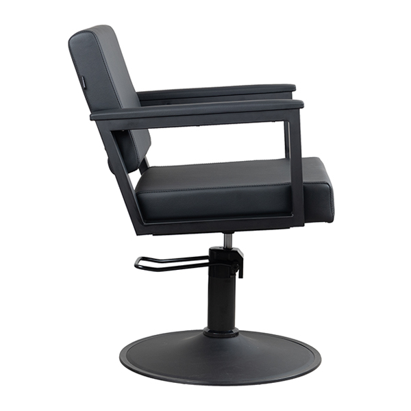 the enyo salon chair comes fitted with a black round base and hydraulic lift
