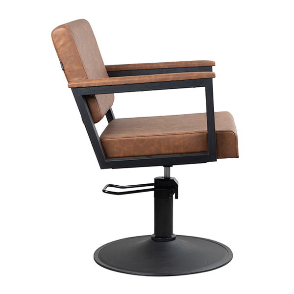 the enyo salon chair comes fitted with a black round base and hydraulic lift