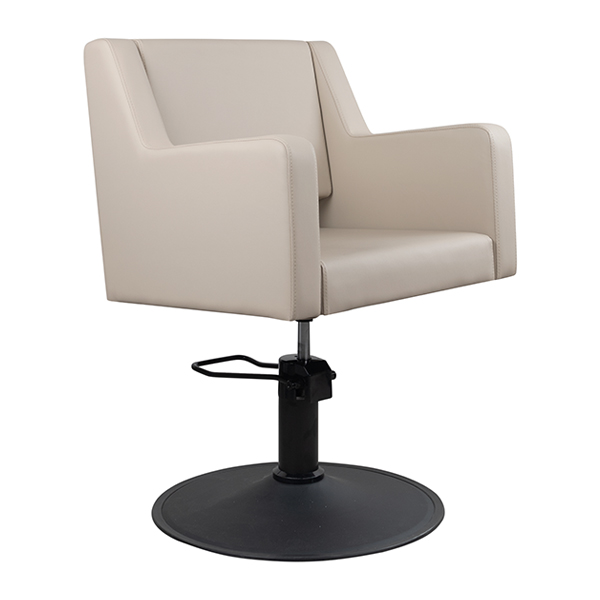 the caruso salon chair in latte comes with a black matt base and hydraulic pump