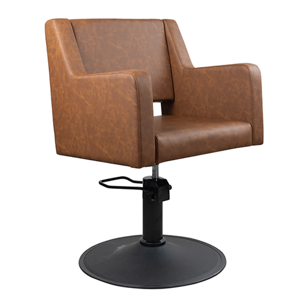 the caruso salon chair in tan comes with a black matt base and hydraulic pump