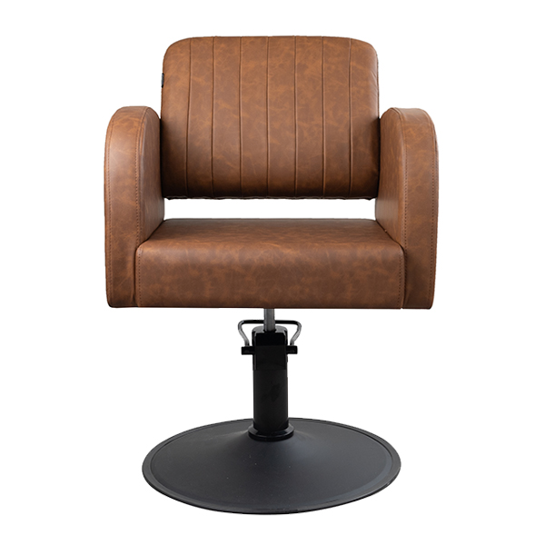this almira salon chair is hydraulic with a black matt round base and pump