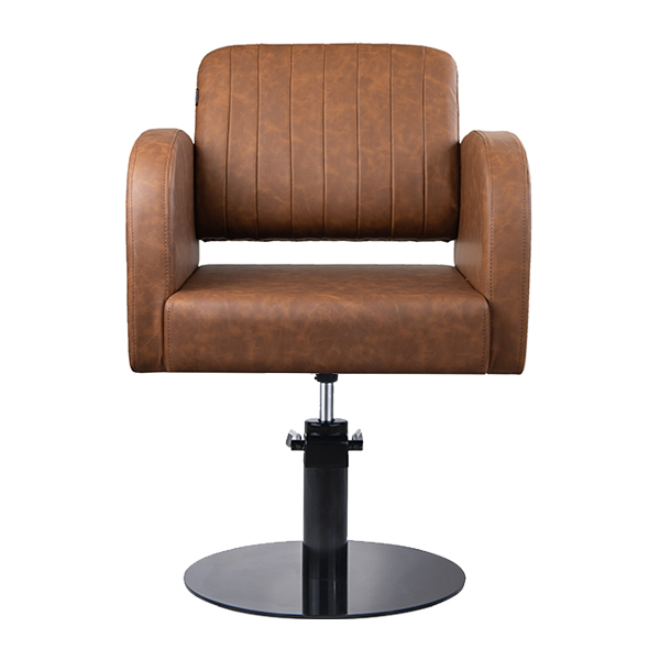 this almira salon chair is hydraulic with a black gloss round base and pump