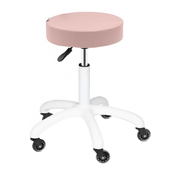 salon stool with white five star base and gaslift adds glamour to any working space