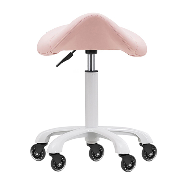 saddle stool with white five star base and gaslift adds glamour to any working space