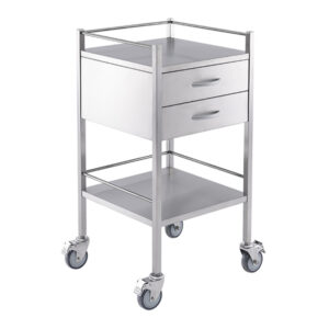 stainless steel medical trolley with 2 drawers