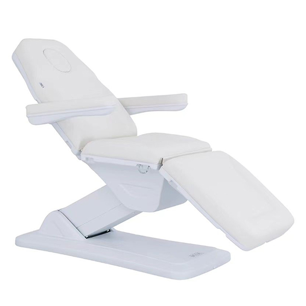 eros treatment bed in white with electric adjustment for height back and leg sections