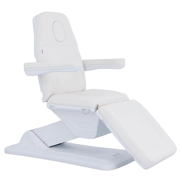 beauty bed in white with electric adjustment for height back and leg sections
