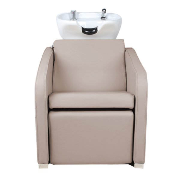electric shampoo unit in latte vinyl with white basin bowl
