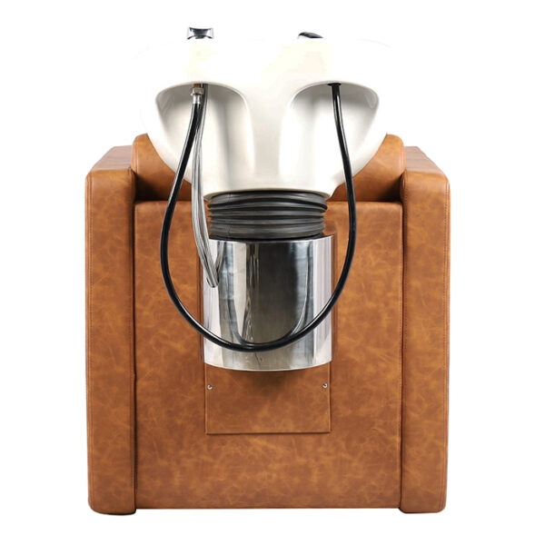 this wash lounge comes in a savvy tan vinyl and white bowl