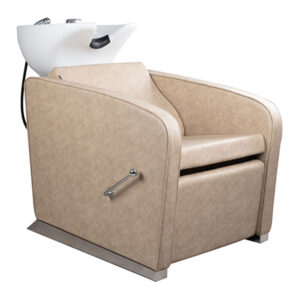 our hairdressing shampoo unit has a white ceramic bowl with tilt mechanism