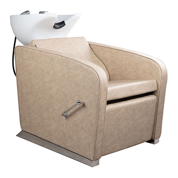our hairdressing shampoo unit has a white ceramic bowl with tilt mechanism
