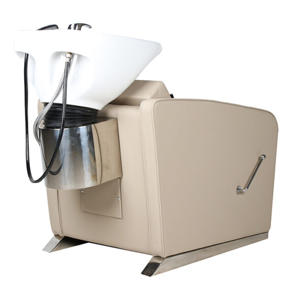 our hairdressing shampoo unit has a white ceramic bowl with tilt mechanism